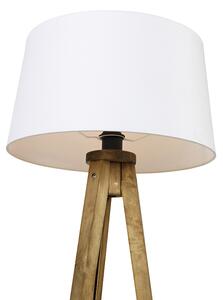 Lampada da terra treppiede legno paralume lino bianco 45 cm - TRIPOD Classic