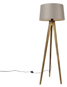 Lampada da terra treppiede legno paralume lino tortora 45 cm - TRIPOD Classic