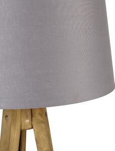 Lampada da terra treppiede legno paralume lino grigio scuro 45 cm - TRIPOD Classic