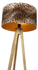Lampada da terra treppiede legno paralume leopardato 50 cm - TRIPOD Classic