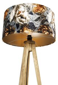 Lampada da terra vintage legno paralume disegno fiore 50 cm - TRIPOD CLASSIC