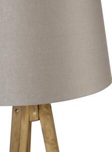 Lampada da terra treppiede legno paralume lino tortora 45 cm - TRIPOD Classic