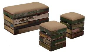Set 3 Pouf in Legno 60x30H30cm Old Style