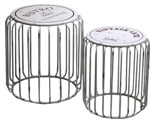 Set 2 Pouf in Metallo Vintage Bianco
