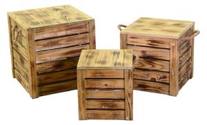 Set 3 Pouf in Legno 42x42H43,5cm Naturale
