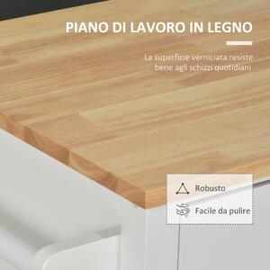 HOMCOM Carrello da Cucina Salvaspazio Credenza in Legno MDF Bianco: 1 Cassetto, 1 Armadietto, 3 Ripiani e 4 Ruote, 107.5x48x89cm