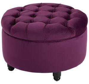 Pouf Contenitore con Coperchio in Velluto con Bottoni Trapuntati Viola
