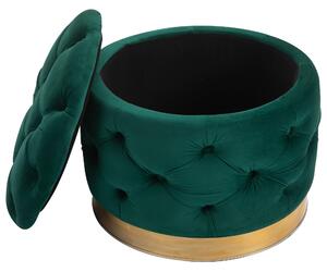 Pouf Contenitore con Coperchio in Velluto con Bottoni Trapuntati Verde
