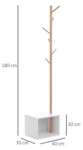 Homcom Appendiabiti con Panchina Cubo per Scarpe per Ingresso e Camera da Letto 6 Ganci, bambù Legno MDF, Bianco