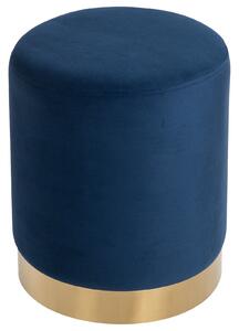 Pouf Poggiapiedi Ø36x42 cm in Velluto Blu e Oro