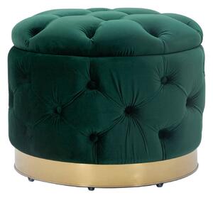 Puff Contenitore Rich Verde Ø55x42 cm in Legno Spugna Poliestere e Acciaio Verde e Oro