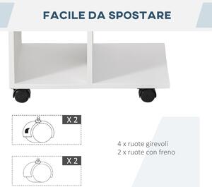 HOMCOM Tavolino da Salotto Multifunzione C con 2 Ripiani, 4 Ruote Girevoli, Design Moderno, in Truciolato - 45x35x58cm, Bianco