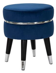 Pouf Poggiapiedi Ø35x40,5 cm in Legno e Tessuto Vellutato Blu