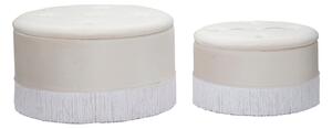 Puff Contenitore Lines New Coppia Crema Ø71x41-55x33 cm in Legno Spugna e Poliestere Crema