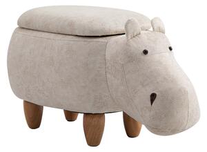 Pouf Poggiapiedi a Forma di Ippopotamo in Tessuto 65x35x36 cm Beige