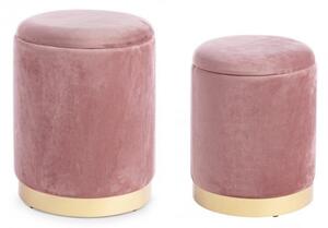 Set 2 Pouf Contenitore Polina Rosa Antico in Tessuto effetto Velluto