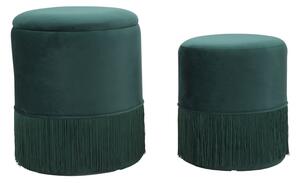 Puff Contenitore Lines Coppia Verde Ø35x42-30x32 cm in Legno e Spugna e in Ferro e Poliestere Verde