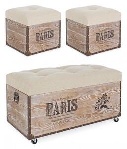 Set 3 Pouf Travel Paris Corda in Legno