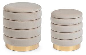 Set 2 Pouf Contenitore Darina Beige in Legno