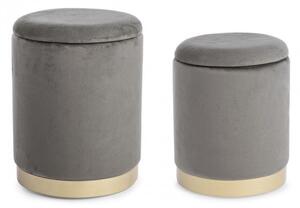 Set 2 Pouf Contenitore Polina Grigio in Tessuto effetto Velluto