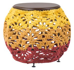 Pouf Etnico in Metallo e Legno Muticolor