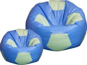 Poltrona a Sacco Pouf Ø100 cm in Similpelle con Poggiapiedi Baselli Pallone da Calcio Celeste e Verde Menta