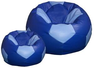 Poltrona a Sacco Pouf Ø100 cm in Similpelle con Poggiapiedi Baselli Pallone da Calcio Blu e Celeste