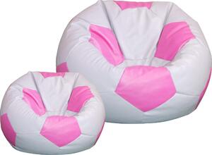Poltrona a Sacco Pouf Ø100 cm in Similpelle con Poggiapiedi Baselli Pallone da Calcio Grigio e Rosa