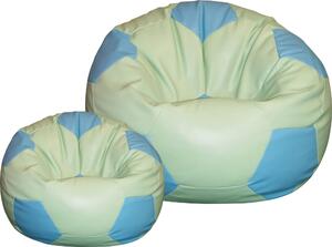 Poltrona a Sacco Pouf Ø100 cm in Similpelle con Poggiapiedi Baselli Pallone da Calcio Verde Menta e Celeste