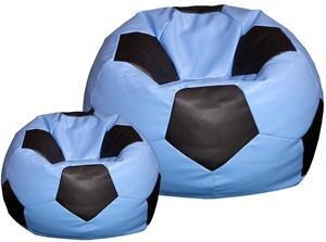Poltrona a Sacco Pouf Ø100 cm in Similpelle con Poggiapiedi Baselli Pallone da Calcio Celeste e Nero