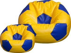 Poltrona a Sacco Pouf Ø100 cm in Similpelle con Poggiapiedi Baselli Pallone da Calcio Giallo e Blu