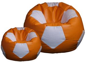 Poltrona a Sacco Pouf Ø100 cm in Similpelle con Poggiapiedi Baselli Pallone da Calcio Arancione e Bianco