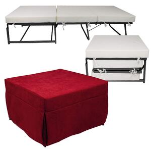 Pouf Letto Brandina con Materasso Pieghevole 78x78x47 cm Avalli Contract Rosso