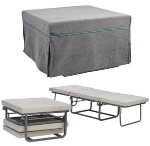 Pouf Letto Trasformabile Pieghevole con Materasso Rivestimento Grigio