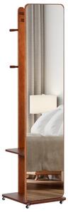 Specchio da Terra 40x44,5x170 cm con Appendiabiti Mensole e Ruote Noce