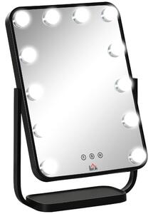 Specchio da Tavolo con LED 32,8x11x47,4 cm per Trucco Make up Nero