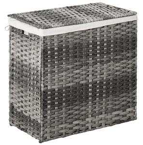 Cesto Portabiancheria Pieghevole 57x34x60 cm in Rattan con Sacco Grigio