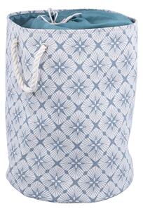 Cesto Portabiancheria con Manici Ø40x50 cm in Poliestere Azzurro e Bianco
