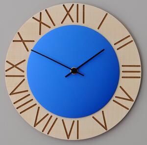 Orologio da Parete Rotondo 26Cm Pirondini Italia Ettore Acero e Azzurro