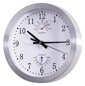 Orologio da Parete Movimento Silenzioso con Termometro e Barometro Argento Ø24.8x4.2 cm