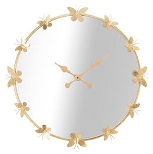 Orologio Glam Butterfly Ø75x4,5 Specchio Ø64 cm in Ferro Oro