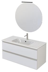 Mobile bagno sospeso 100cm con due cassetti e specchio bianco opaco dubon - Olimpo Docce