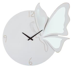 Orologio Glam Farfalla Bianco 66x4,5x64 cm in Ferro MDF e Specchio Bianco