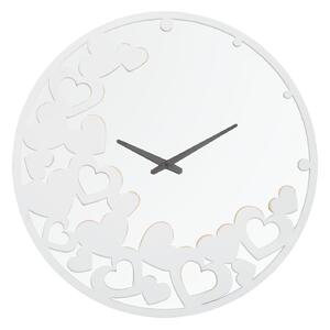 Orologio Bianco Heart Ø55x4 cm in Ferro MDF e Specchio Bianco