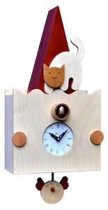 Orologio a Cucù da Parete 24X50X13Cm Pirondini Italia Micio Faggio e Betulla