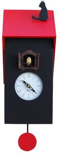 Orologio a Cucù da Parete 17x37x12 cm con Gatto Pirondini Italia Vicenza Nero e Rosso