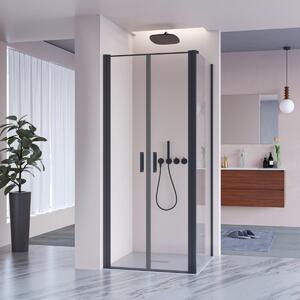 Porta doccia saloon cristallo trasparente 6mm h200cm con lato fisso profili nero mylas - Olimpo Docce