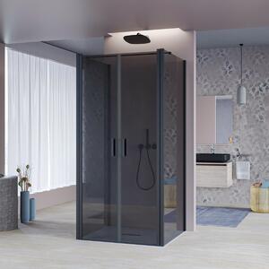 Porta doccia saloon cristallo grigio 6mm h200cm con 2 lati fissi profili nero mylas - Olimpo Docce