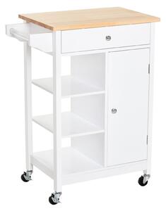 Carrello da Cucina 3 Ripiani Cassetto e 1 Anta in Legno 66x39,5x86,5 cm Bianco