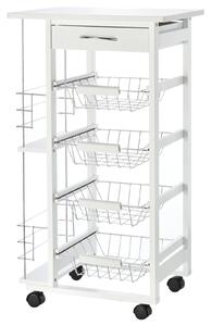 Carrello da Cucina 47x37x83 cm 2 Ripiani 4 Cestelli in Legno MDF Bianco